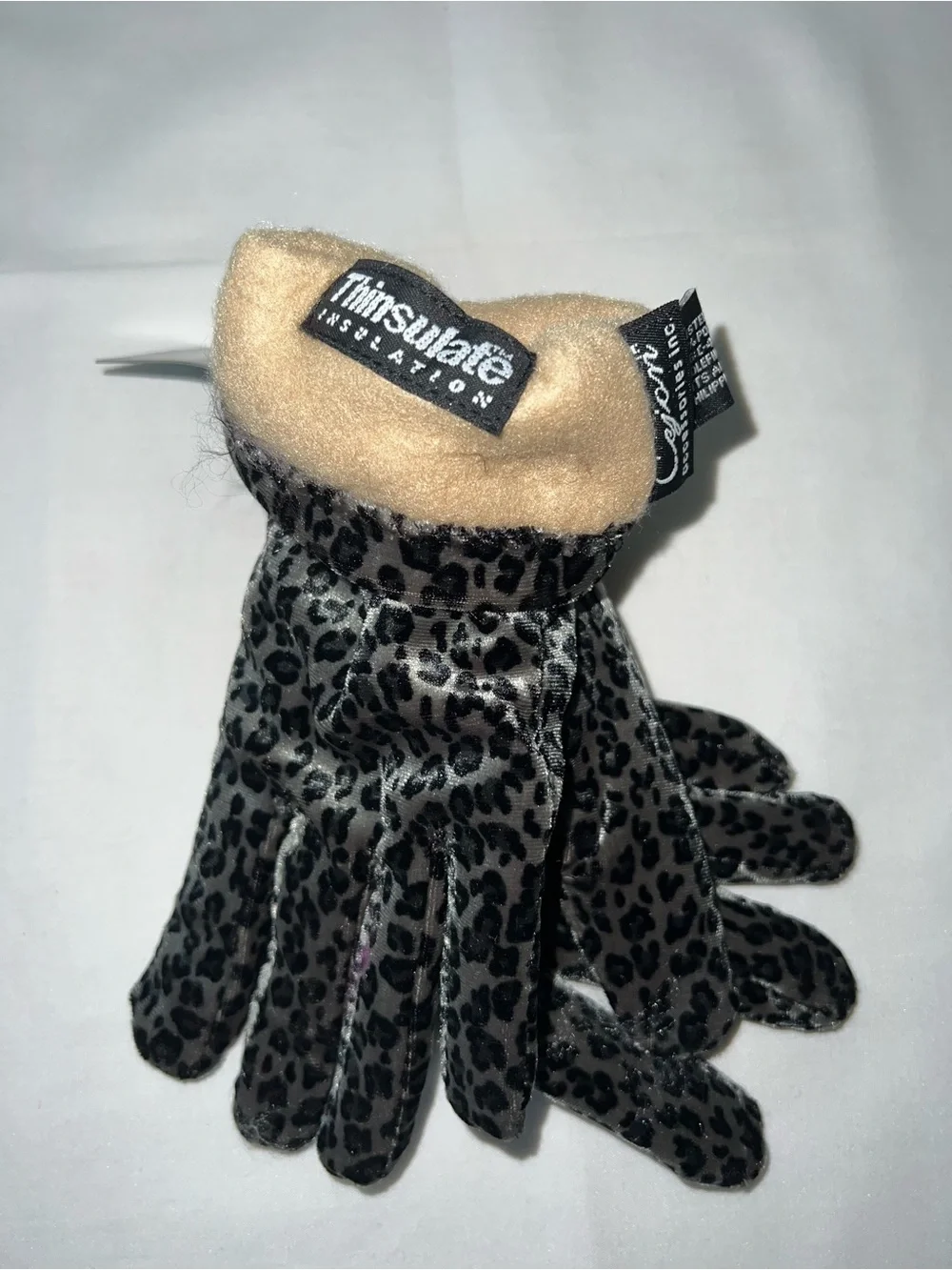 3M Thinsulate Leopard Print Gloves - Black and Tan